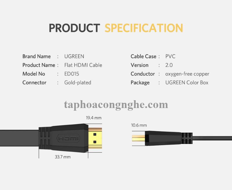 Ugreen 50820 3M màu đen Cáp tín hiệu HDMI dẹt ED015 30050820